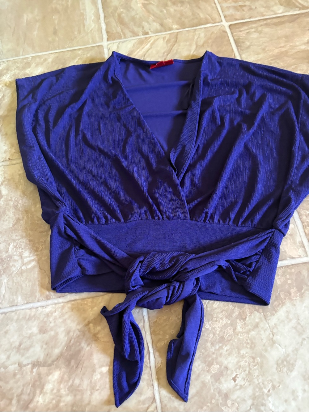 Jennifer Lopez Royal Purple Wrap Tie-Front Crop Top